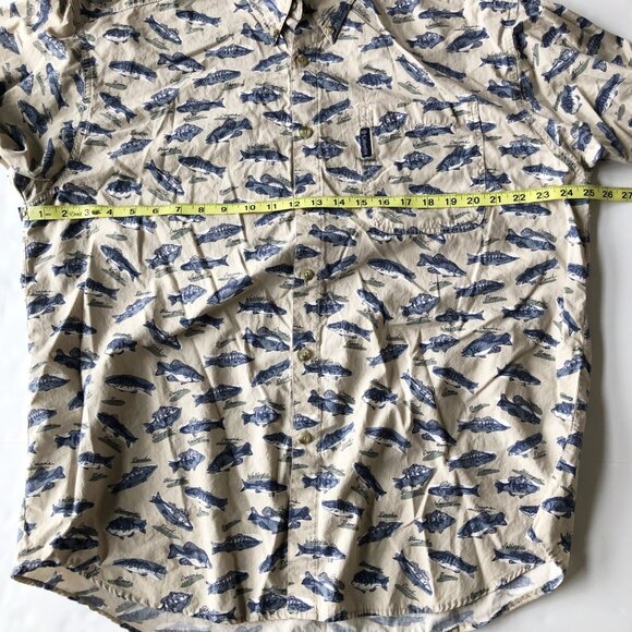 COLUMBIA Fish Print Long Sleeve Tan Button Up Shirt Mens Large Fishing Outdoor - Picture 6 of 7